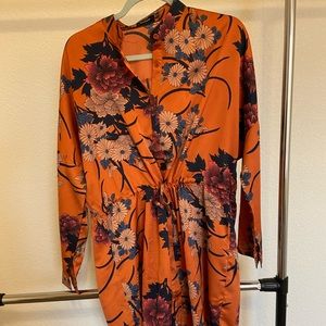 Boohoo Luxe Floral Print Shirt Dress